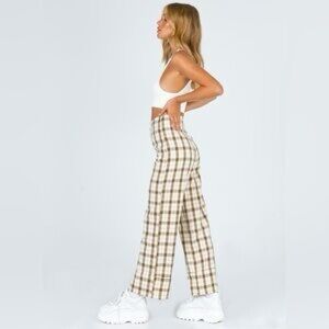 Princess Polly Yellow Plaid Wide Leg Pants – Size 6 🌼🤎